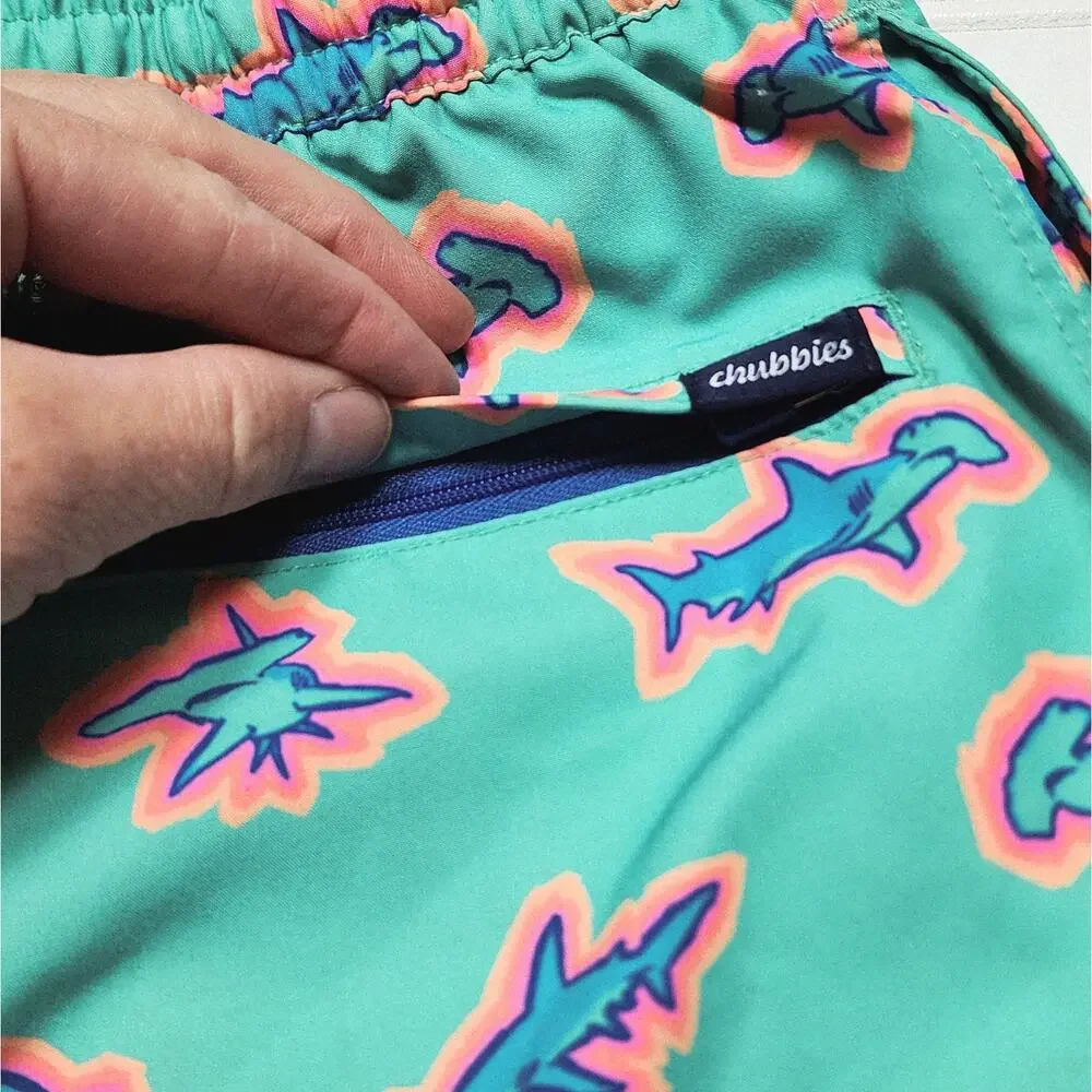 Chubbies The Apex Swimmers Lined Youth Swim Trunks Size L 14-16 Mint Green Shark